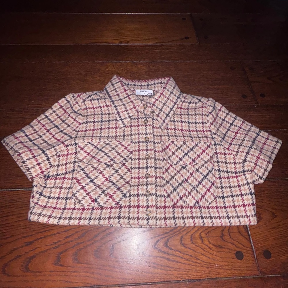 Rumored Plaid Cropped Shirt Jacket Beige, Burgundy, Navy top NWT coat tweed cool